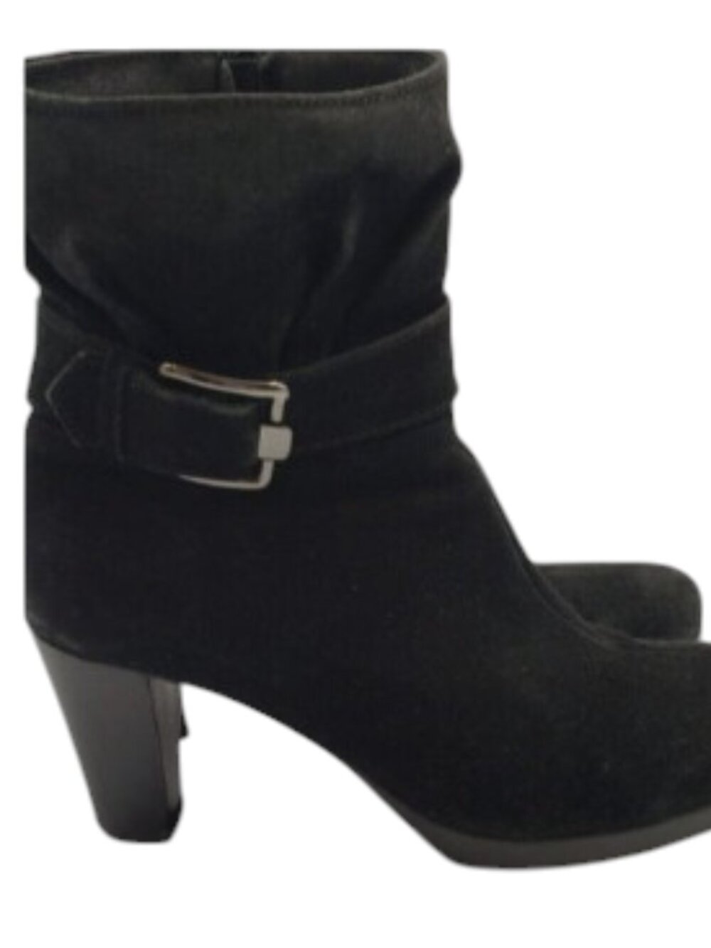 La Canadienne Black Suede Heeled Ankle Boots Size 8.5 Side Zip Treads Winter